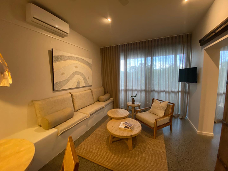 Cosy living space with curtains